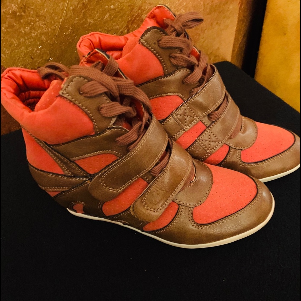 Orange and Brown Sneaker Wedges size 7